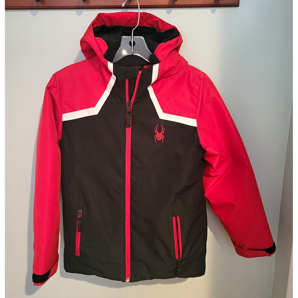 Spyder Boys M Colorblock Hooded Insulated Snow Ski Jacket Zip Pockets 195019